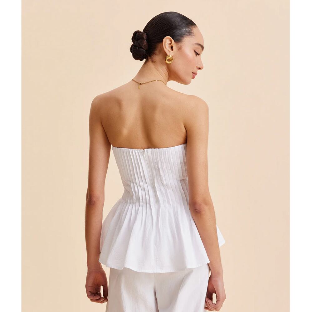 NWT Commense Cotton Pleated Strapless Peplum Top Sz L - Picture 6 of 6